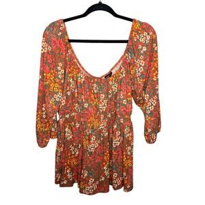 TORRID / orange floral textured jersey smocked waist peasant blouse top / 2X